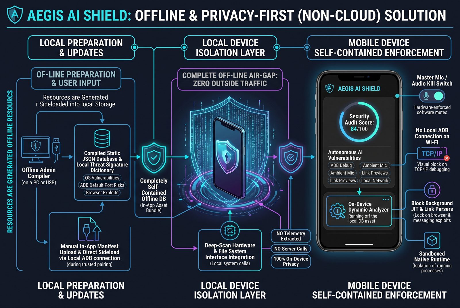 Aegis AI Shield offline, privacy-first mobile app design